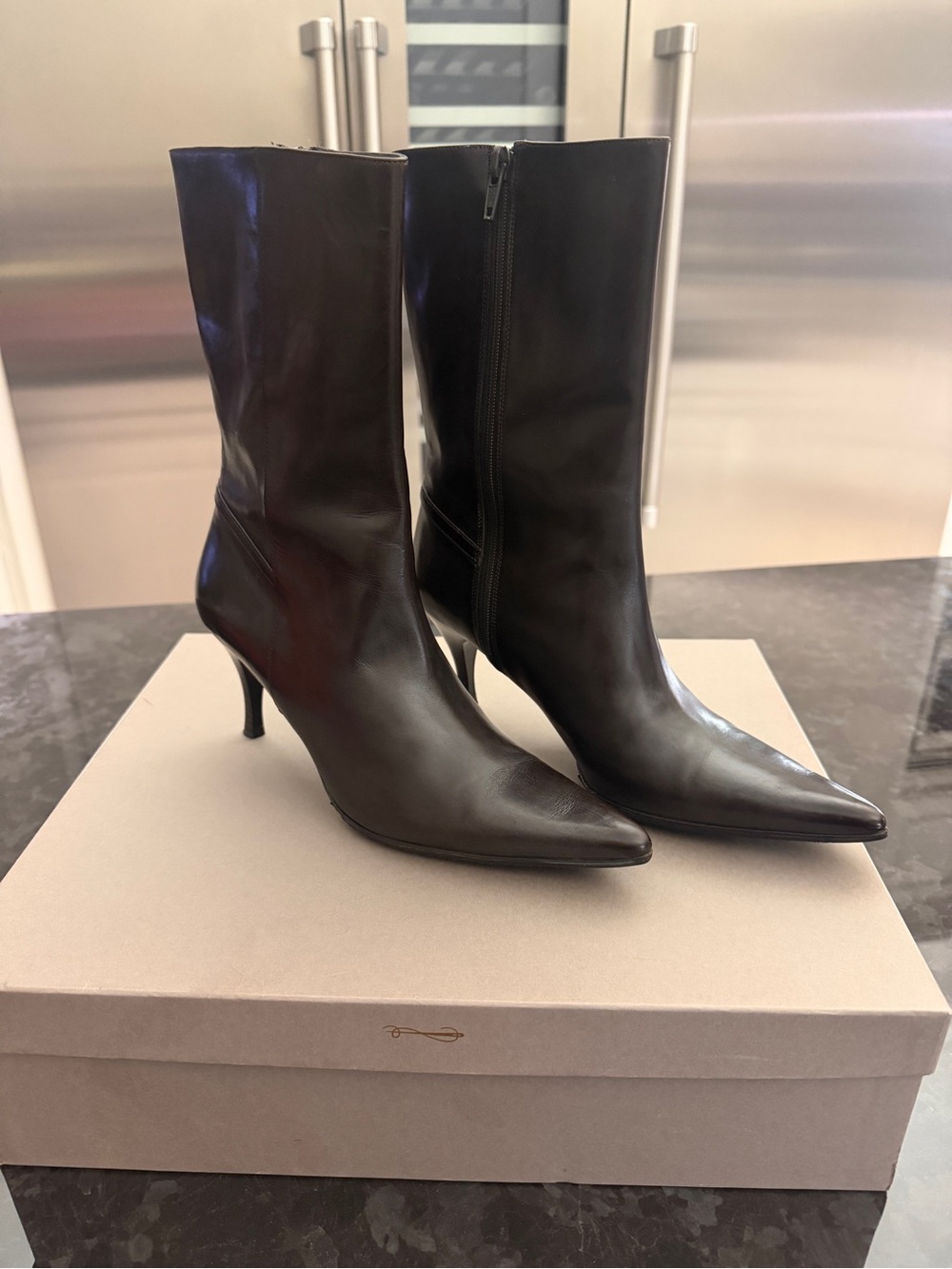 Cole Haan KELLAN  Dark Brown Leather Mid-Calf Boots - Size 6.5